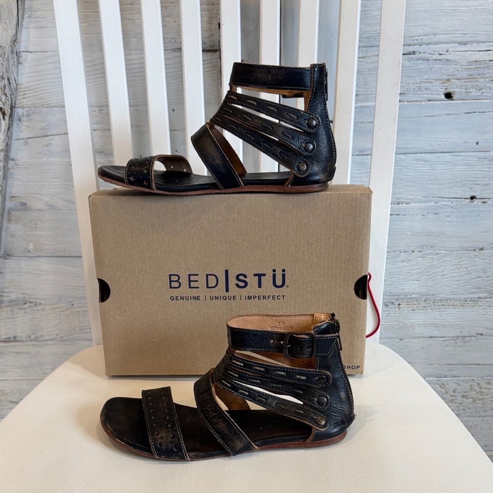 BED|STU Dark Leather Strappy Sandals Sz 7.5